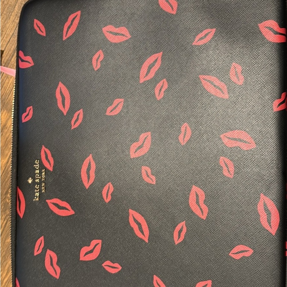 Kate Spade Black laptop case with Red Lip Design